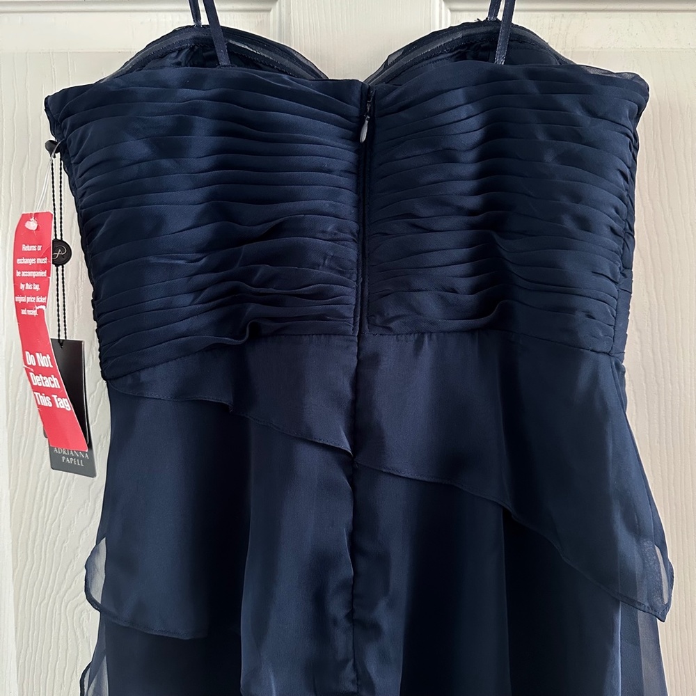Adrianna Papell Strapless Draped Flutter Cocktail Dress Navy Blue Size 8 - Picture 5 of 11